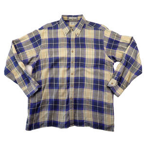 Men’s Shirt Arrow Button Down XL Blue Soft Plaid Button Up Long Sleeve Collared
